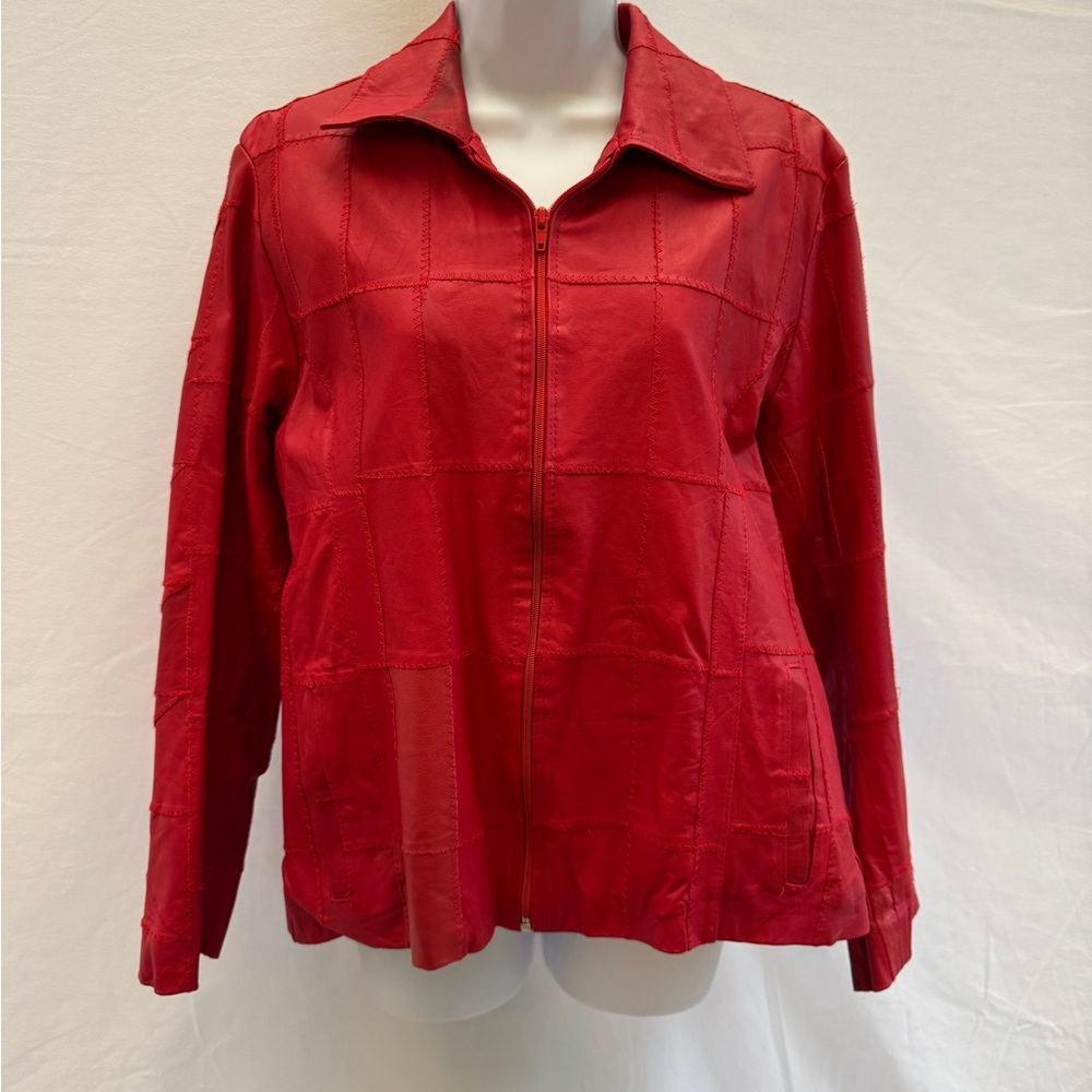 Handmade Leather Patchwork Red Women's Jacket